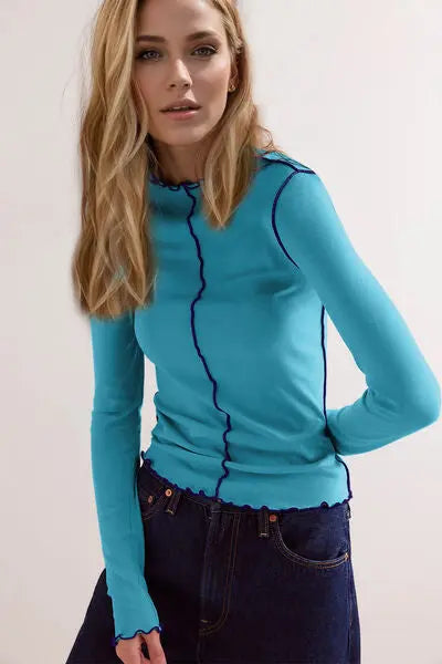 'Jedda' Ribbed Long Sleeve T-Shirt - Celes Fashion
